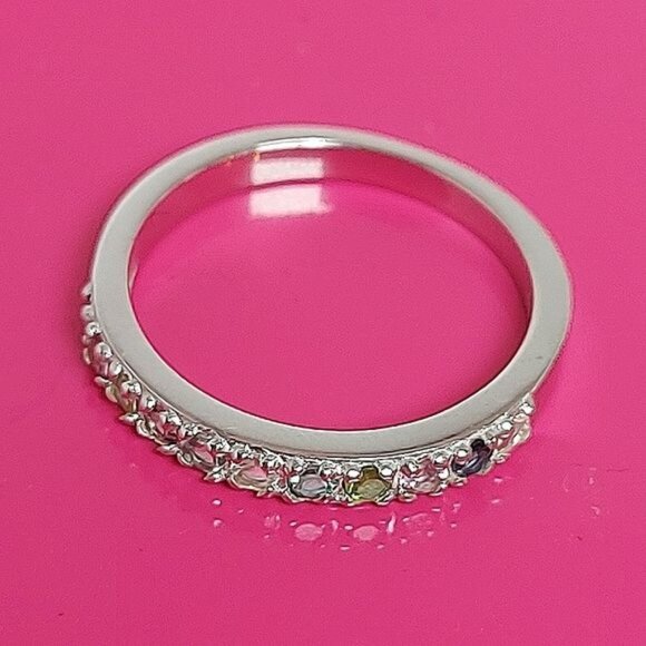 Natural Tourmaline 2mm Gemstone‎ 925 Sterling Silver Ring Size 7.5 - Picture 4 of 4